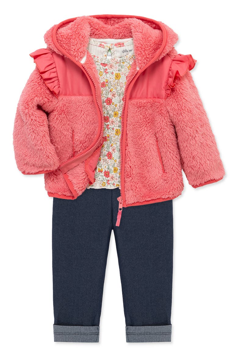 Garden T-Shirt, Fleece Hooded Jacket & Denim Leggings Set, Main, color, ROSE