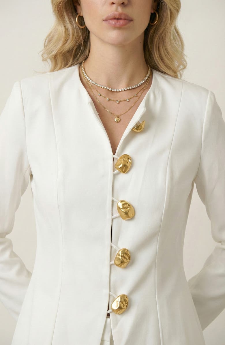 Modenaire Tailored Button Front Jacket and Wide Leg Pants Set, Alternate, color, Ivory