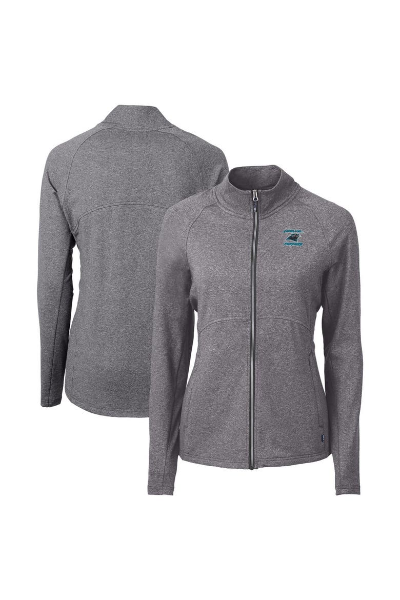 Women's Cutter & Buck Heather Black Carolina Panthers Throwback Logo Adapt Eco Knit Heather Recycled Full-Zip Jacket, Main, color, Heather Black