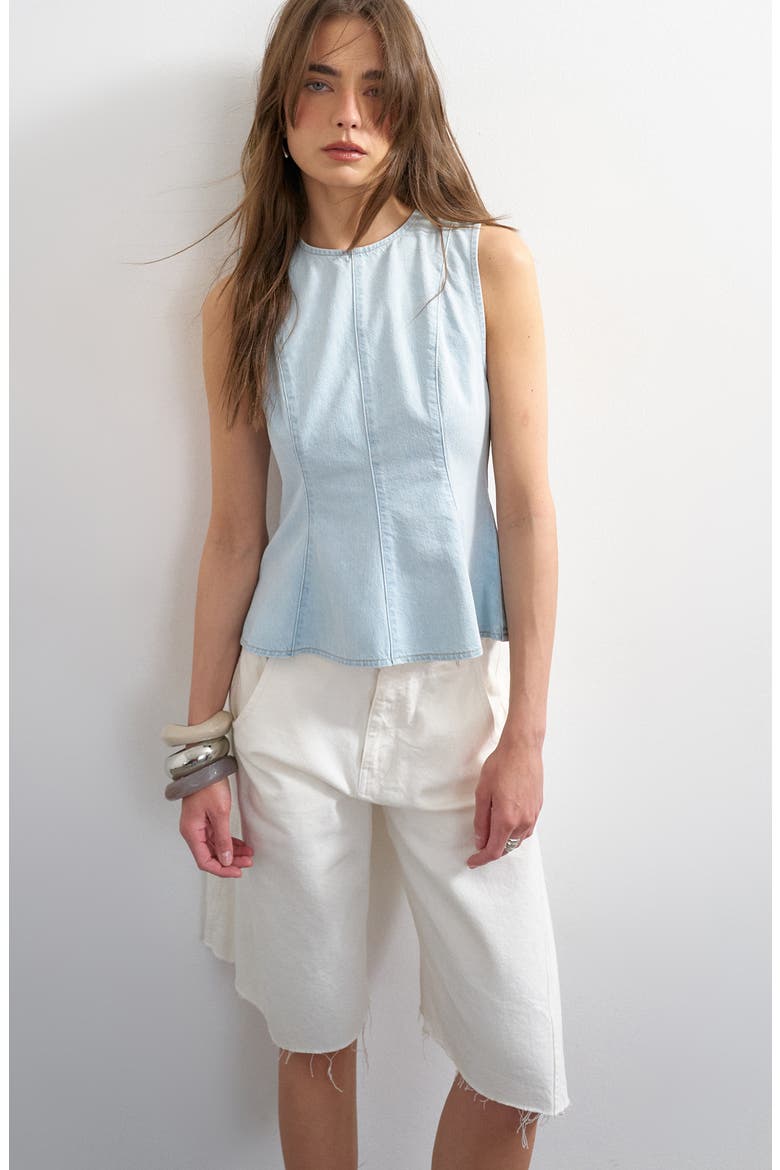 Seamed Denim Peplum Top, Main, color, LIGHT BLUE