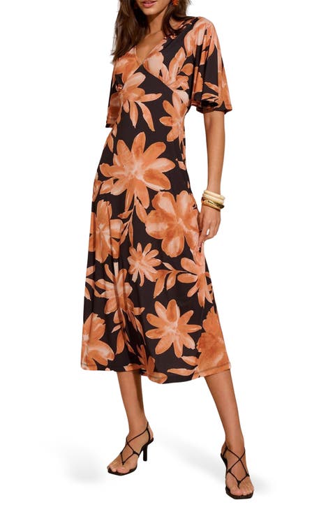 Floral Flutter Sleeve Midi Dress