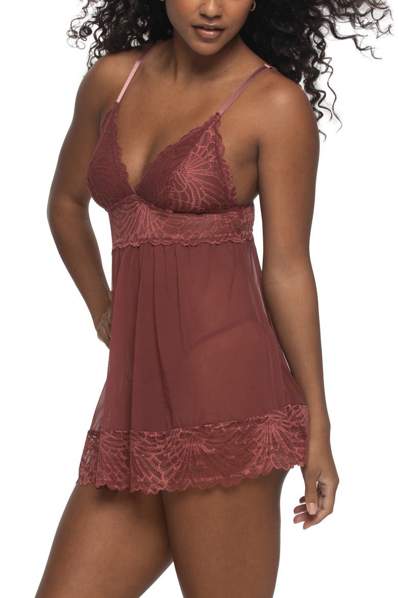 Sarah Lace Babydoll Chemise, Alternate, color, MINERAL BROWN