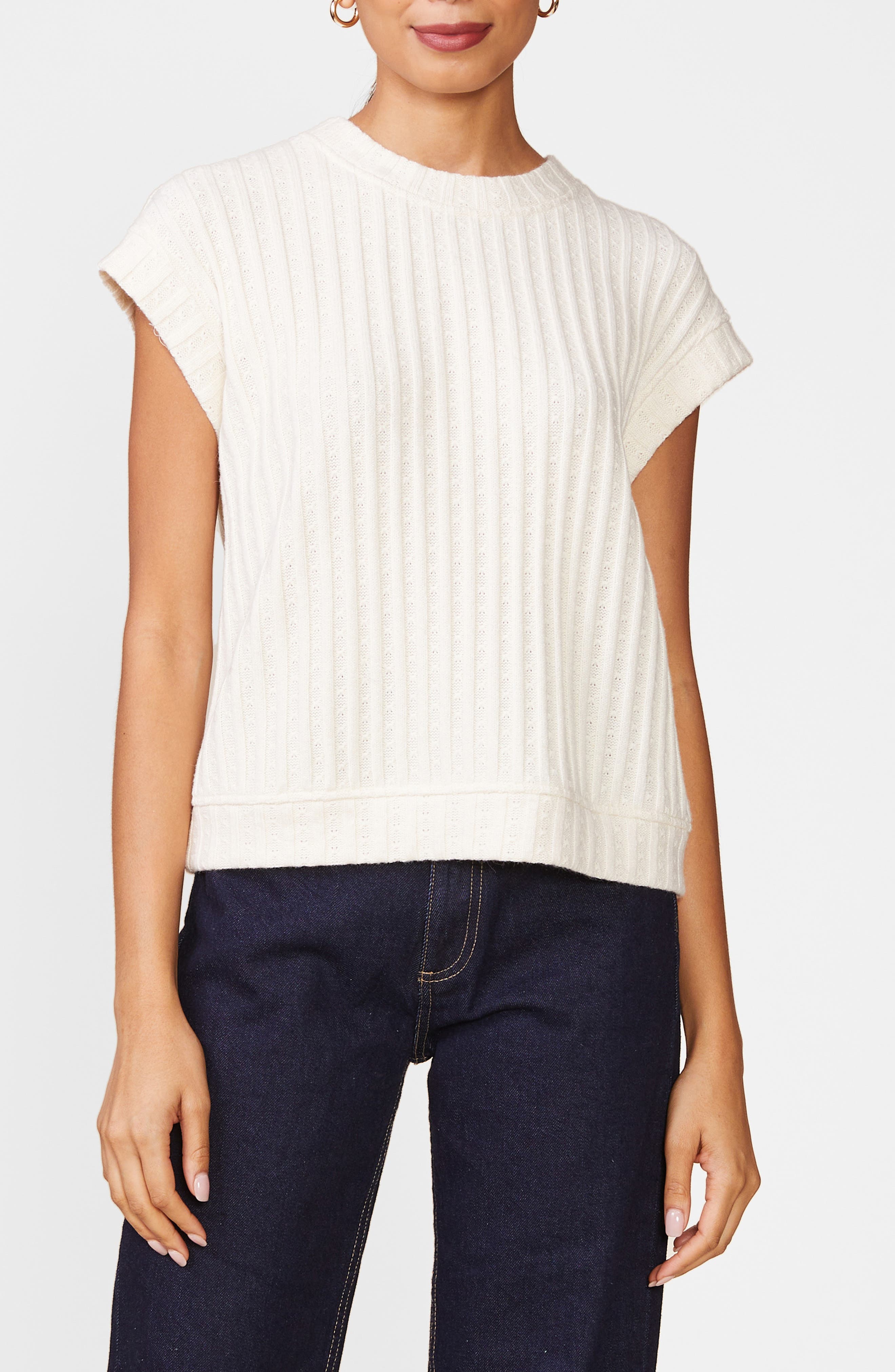 Cap Sleeve Pointelle Rib Top