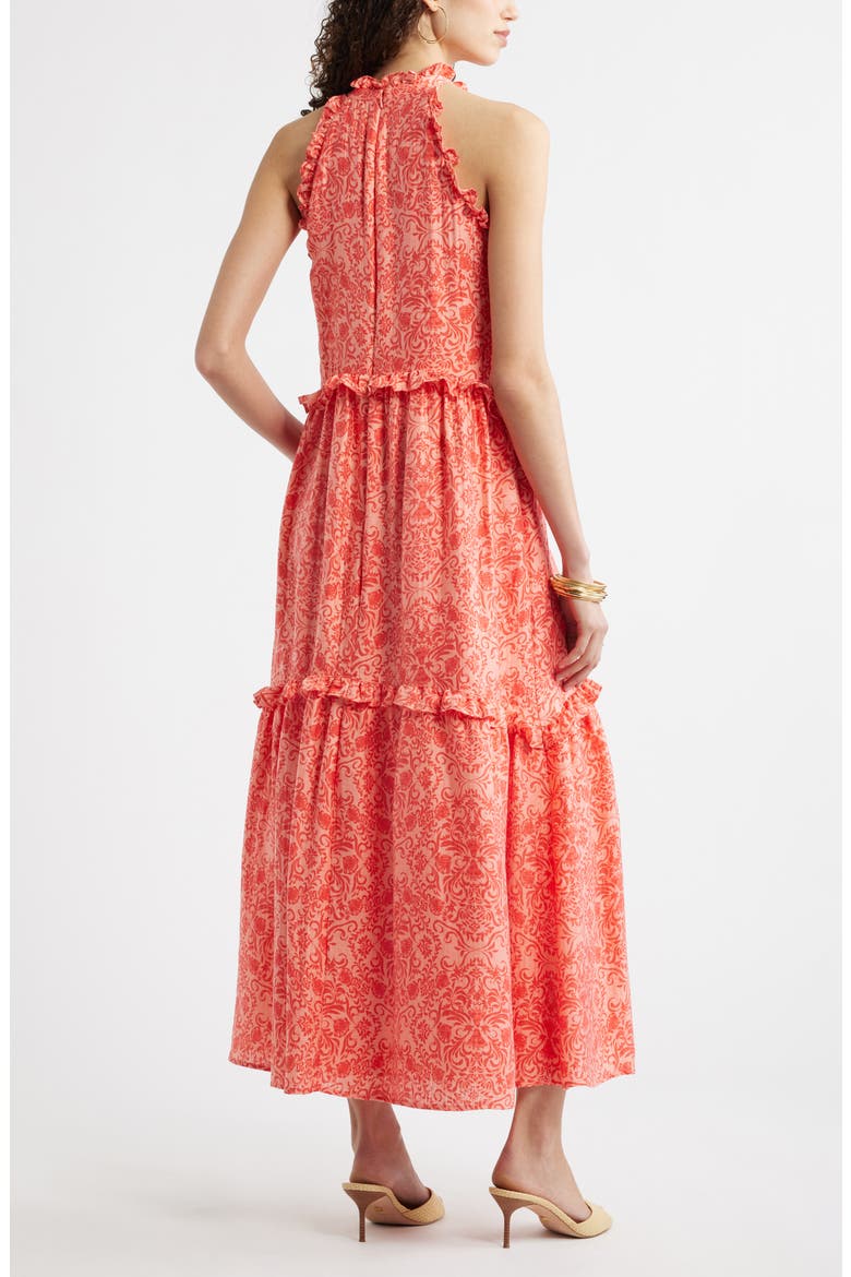 Ruffle Trim Sleeveless Maxi Dress, Alternate, color, CORAL COASTAL MEDALLION
