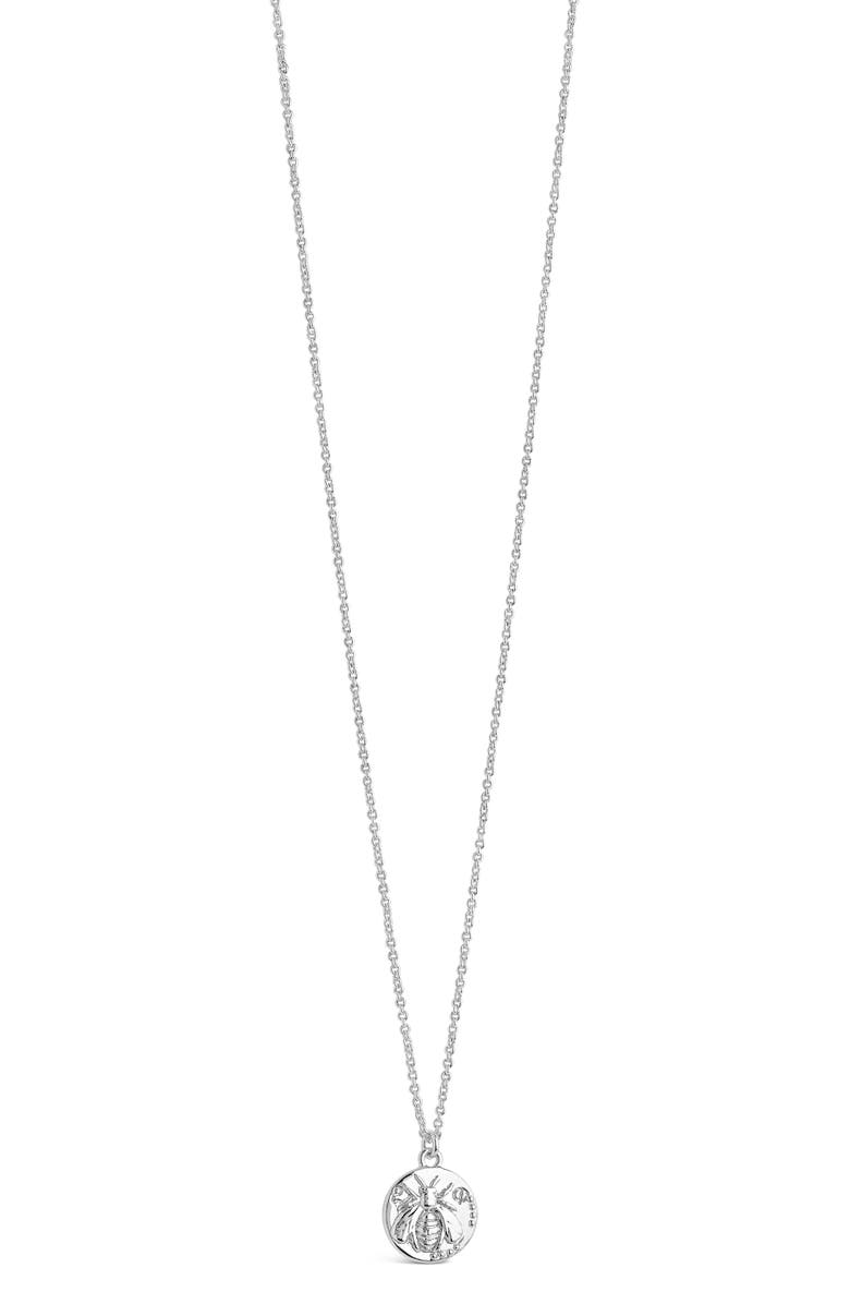 Sterling Forever Embossed Bee Pendant Necklace, Alternate, color,