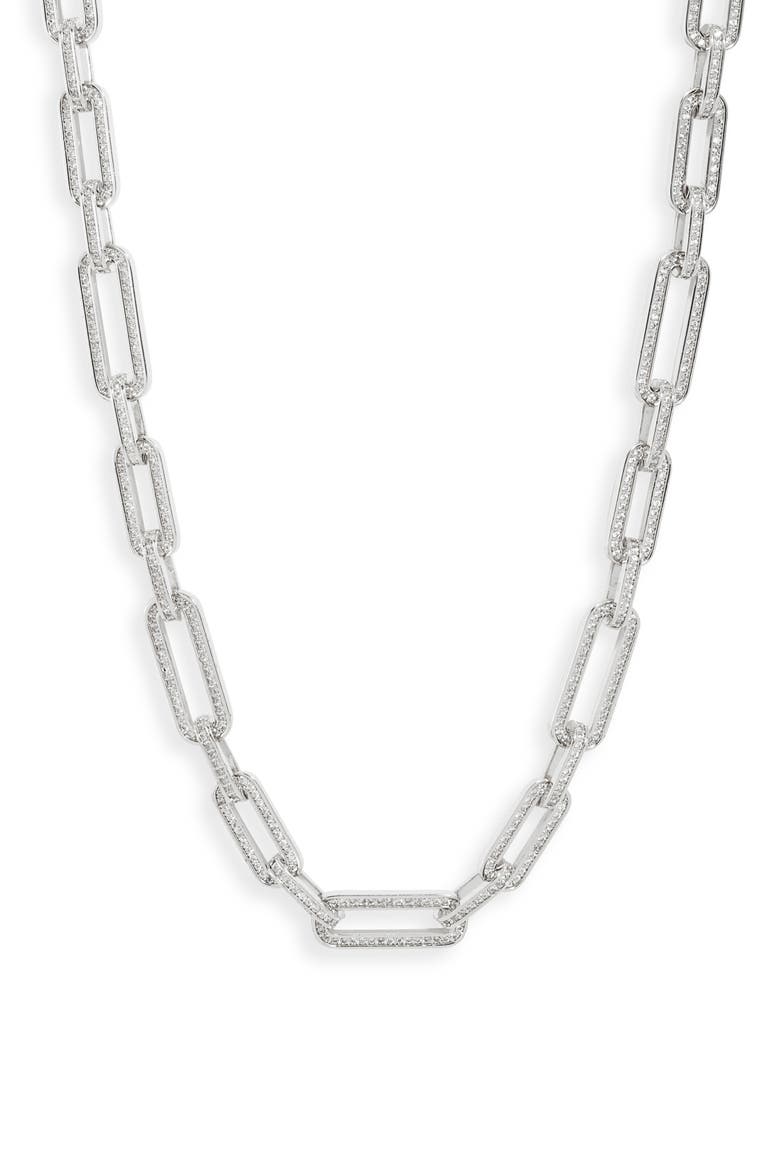 Pavé Paper Clip Link Chain Necklace, Main, color, SILVER