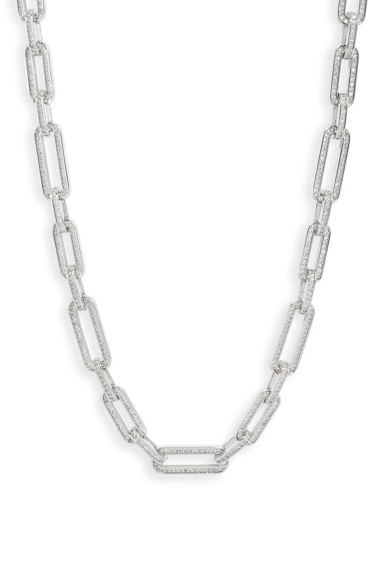 VIDAKUSH Pavé Paper Clip Link Chain Necklace, Main, color, Silver