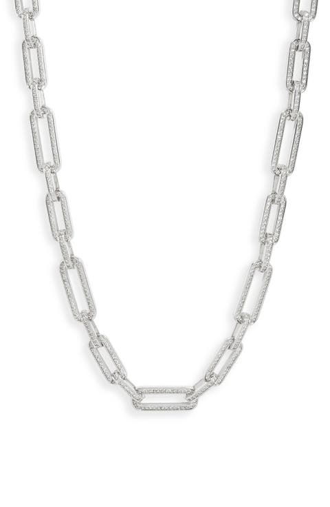 Pavé Paper Clip Link Chain Necklace