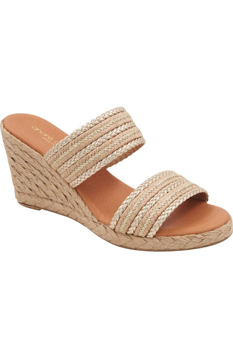 André Assous Nolita Wedge Slide Sandal, Main, color, Natural/Platino Stri
