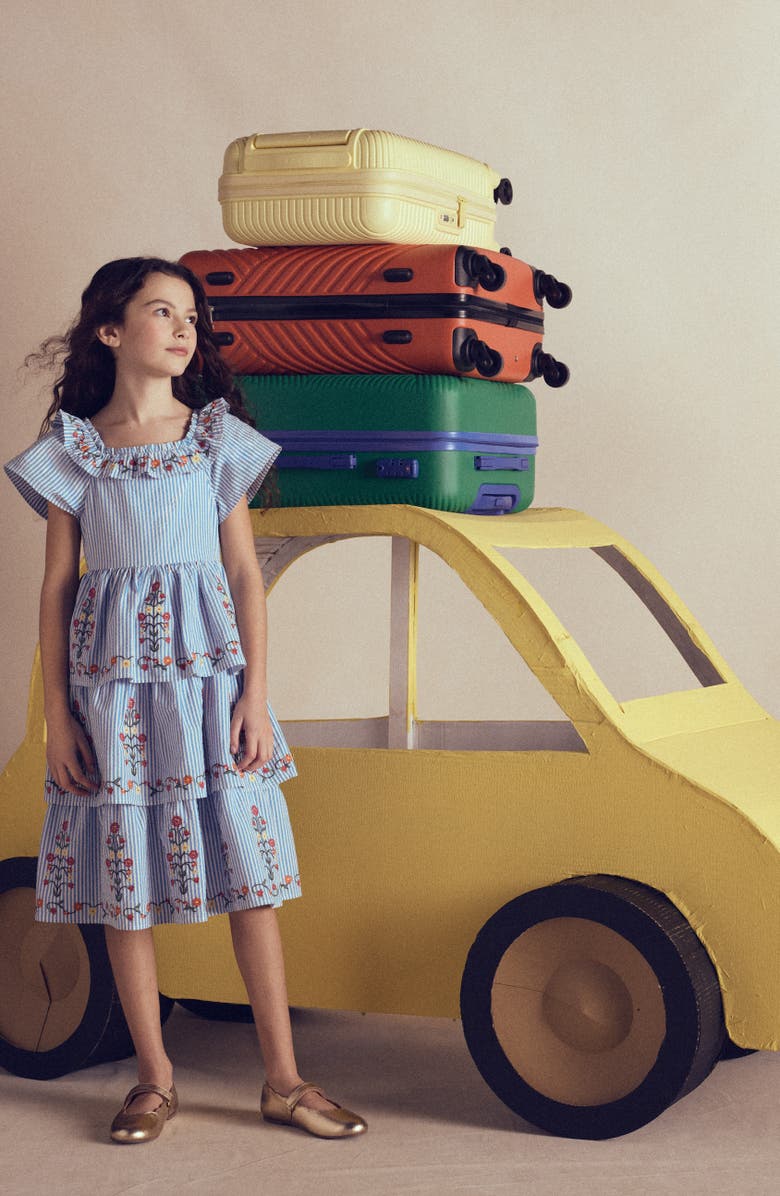 Mini Boden Kids' Stripe Floral Embroidered Tiered Dress, Alternate, color, Ticking Stripe Floral