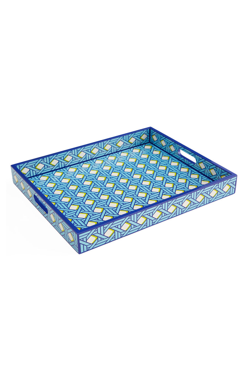 Jonathan Adler Basketweave Lacquer Tray In Blue/white/lime