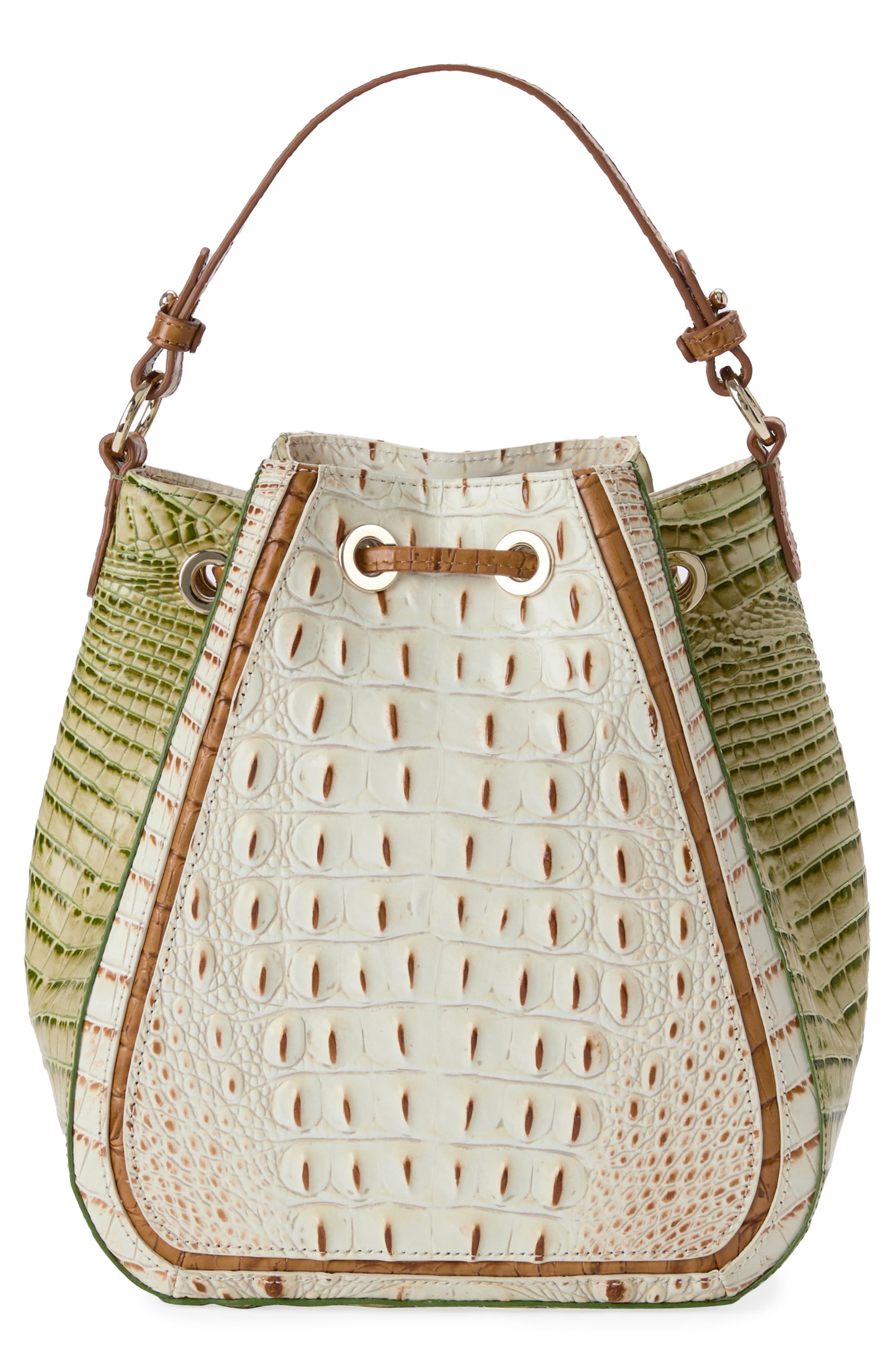 Brahmin Melinda Colorblocked Croc Embossed Leather Bucket Bag, Alternate, color, 