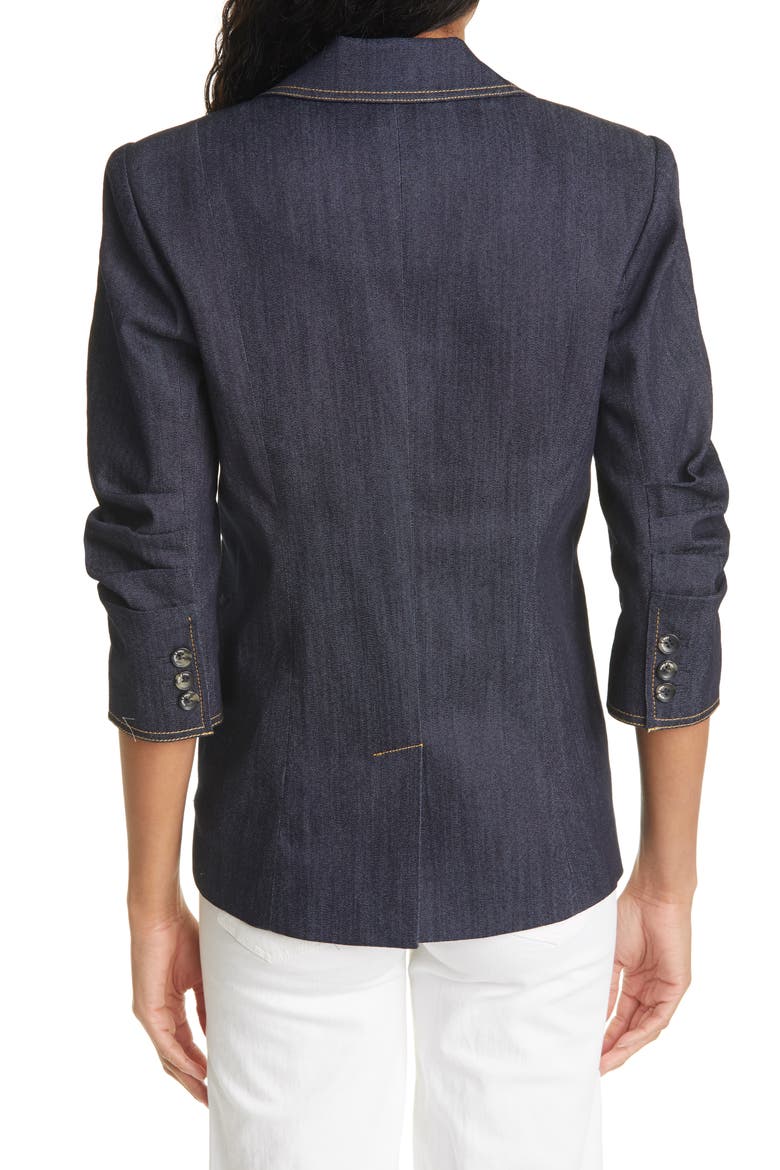 Khloe Ruched Sleeve Denim Blazer, Alternate, color, INDIGO