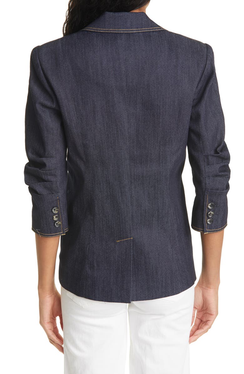 Cinq à Sept Khloe Ruched Sleeve Denim Blazer, Alternate, color, Indigo