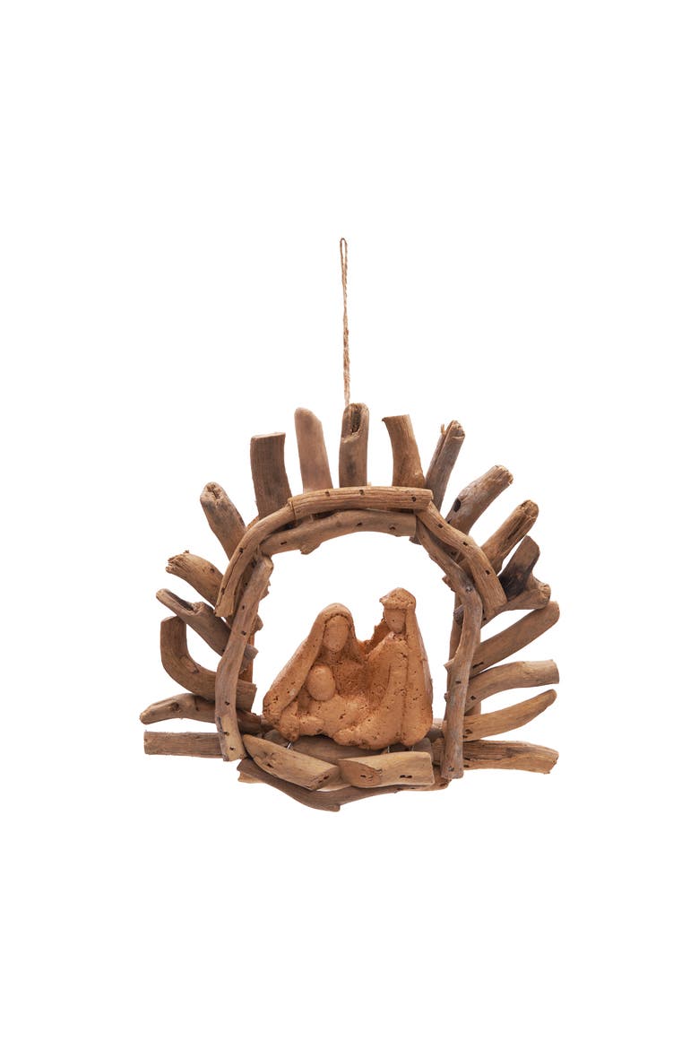 Arch Driftwood Manger Christmas Ornament, Main, color, Brown
