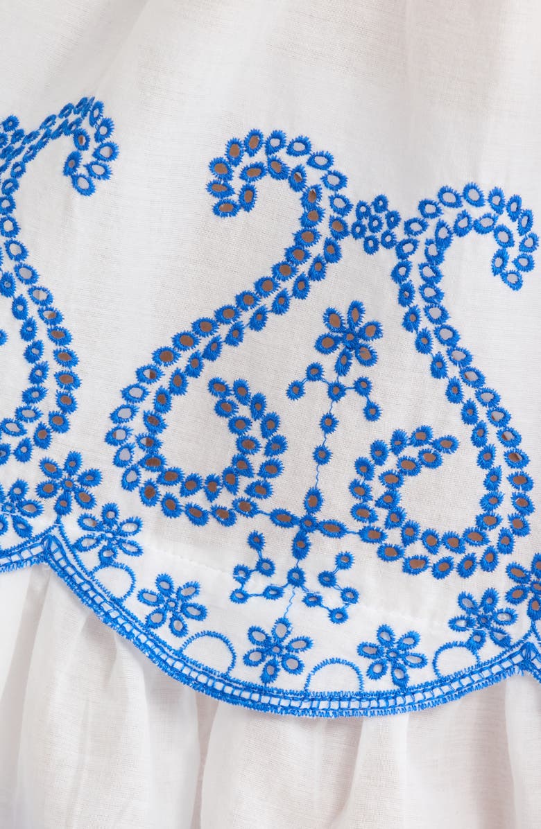 Ramy Brook Natalia Embroidered Cotton Cover-Up Dress, Alternate, color, White / Ocean Eyelet