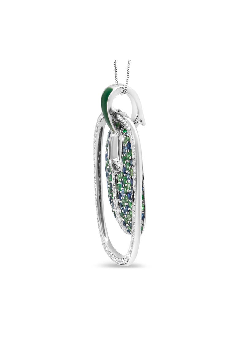 Silver Pendant Diamond Sapphire Tsavorite Pendant Necklace, Alternate, color, White
