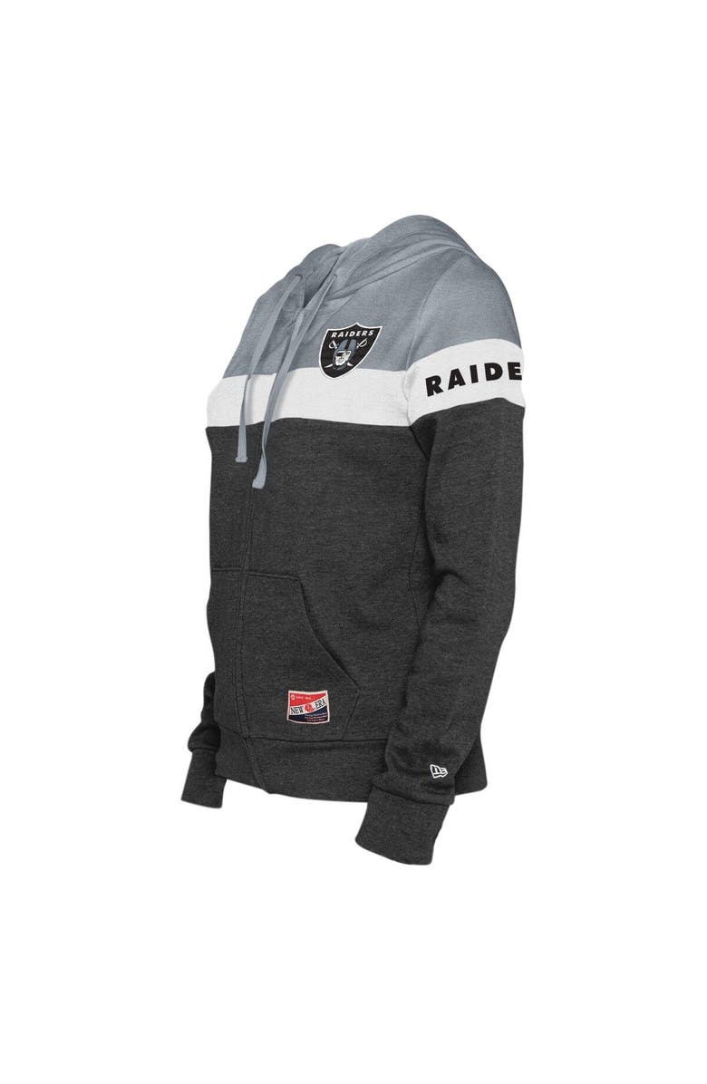 New Era Women's New Era Black/Silver Las Vegas Raiders Throwback Colorblock Full-Zip Hoodie, Alternate, color,