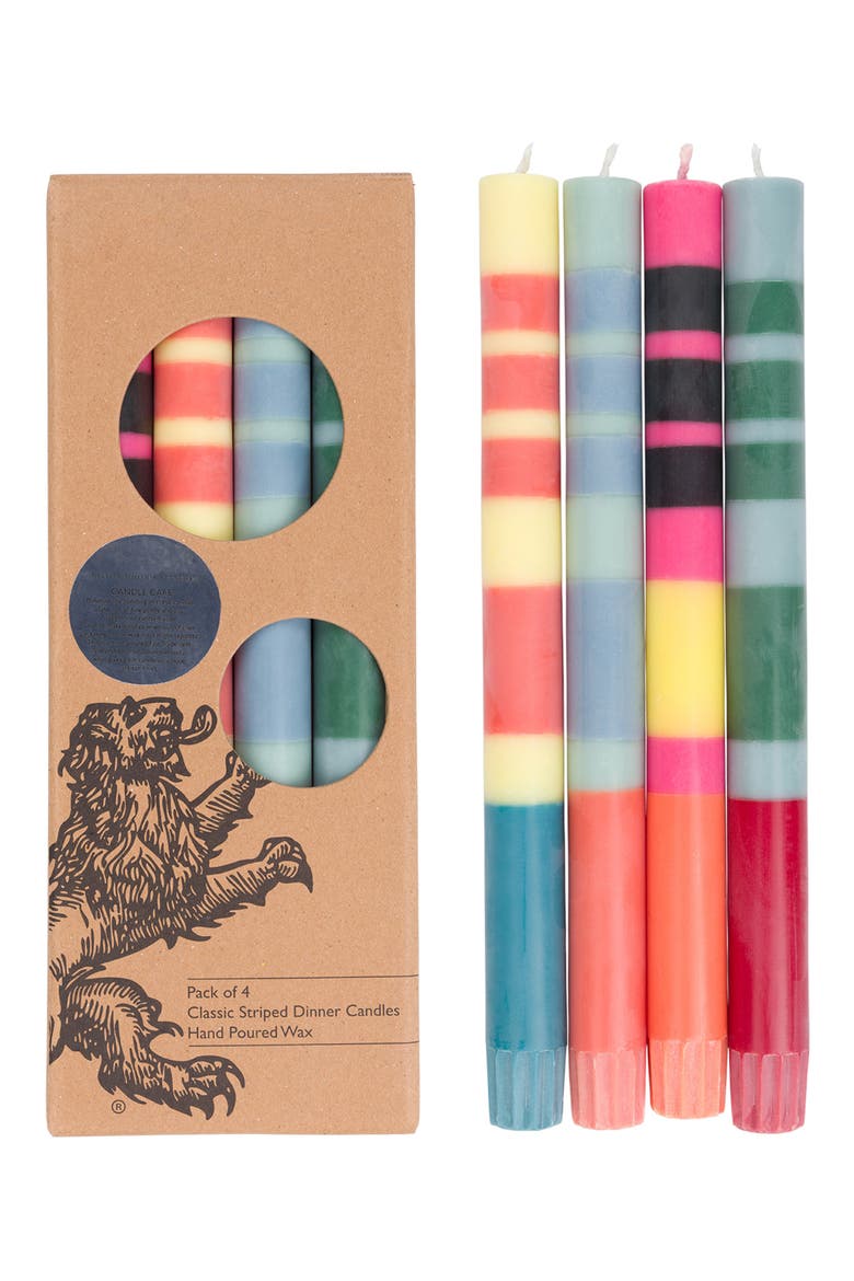 Assorted 4-Pack Stripe Dinner Candles, Main, color, MULTI-COLOURED