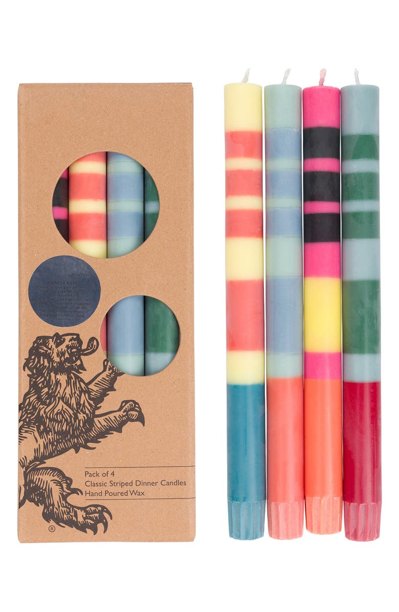 BRITISH COLOUR STANDARD Assorted 4-Pack Stripe Dinner Candles, Main, color,
