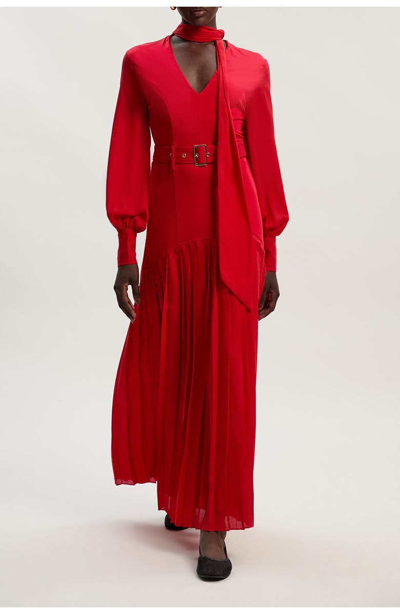 Karen Millen Jersey Ponte Georgette Mix Midi Dress, Alternate, color, Red