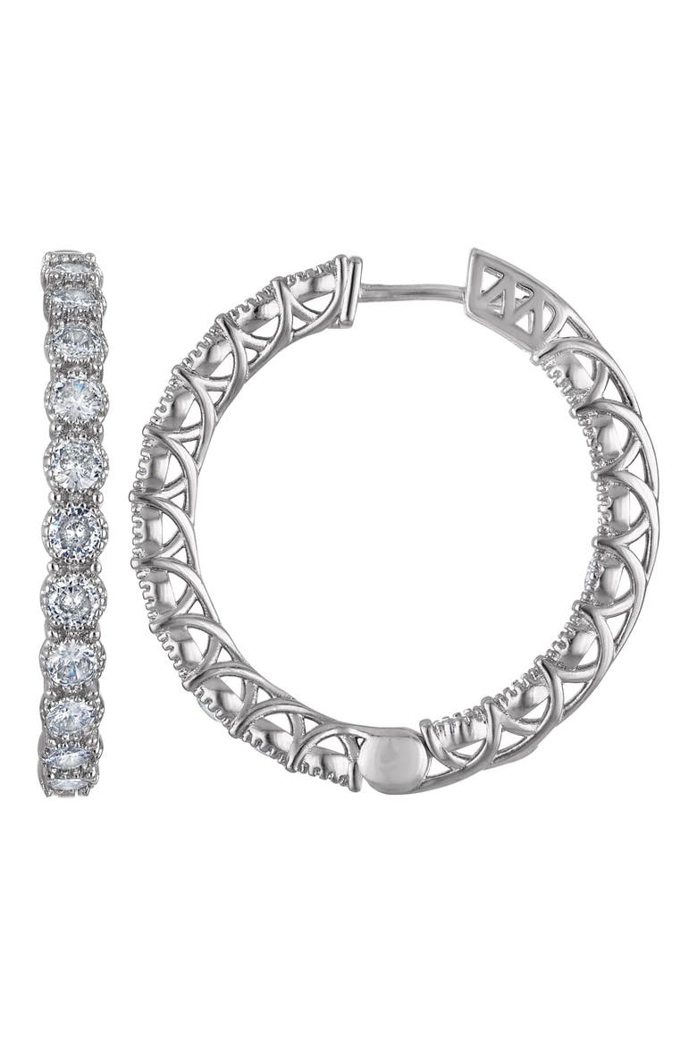 Cubic Zirconia Inside Out Hoop Earrings, Main, color, WHITE