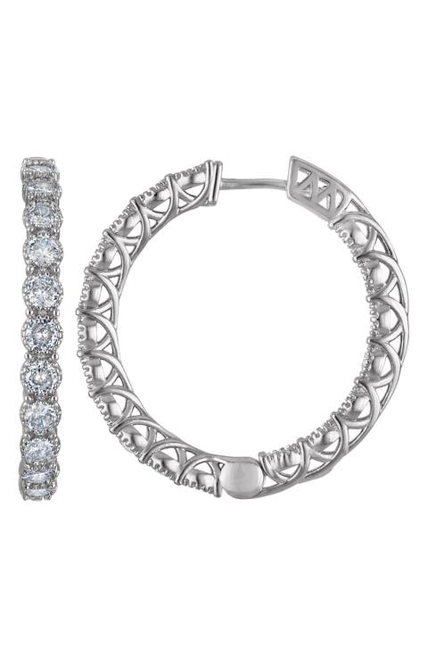 Cubic Zirconia Inside Out Hoop Earrings