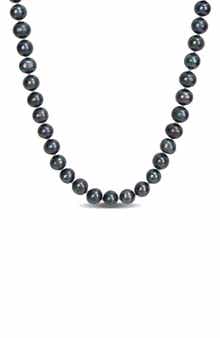 DELMAR Sterling Silver 7.5-8mm Black Cultured Freshwater Pearl Beaded Necklace