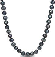 DELMAR Sterling Silver 7.5-8mm Black Cultured Freshwater Pearl Beaded Necklace