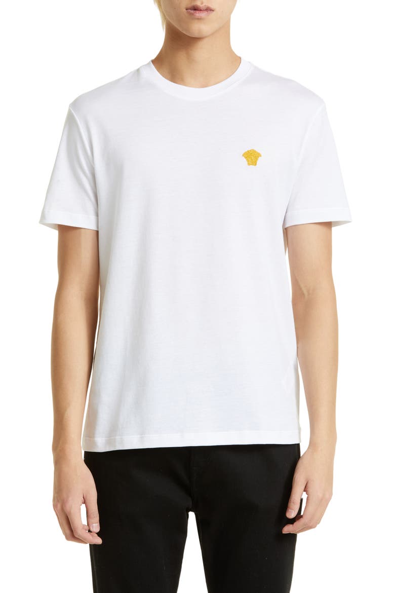 Embroidered Medusa Cotton T-Shirt, Main, color, WHITE