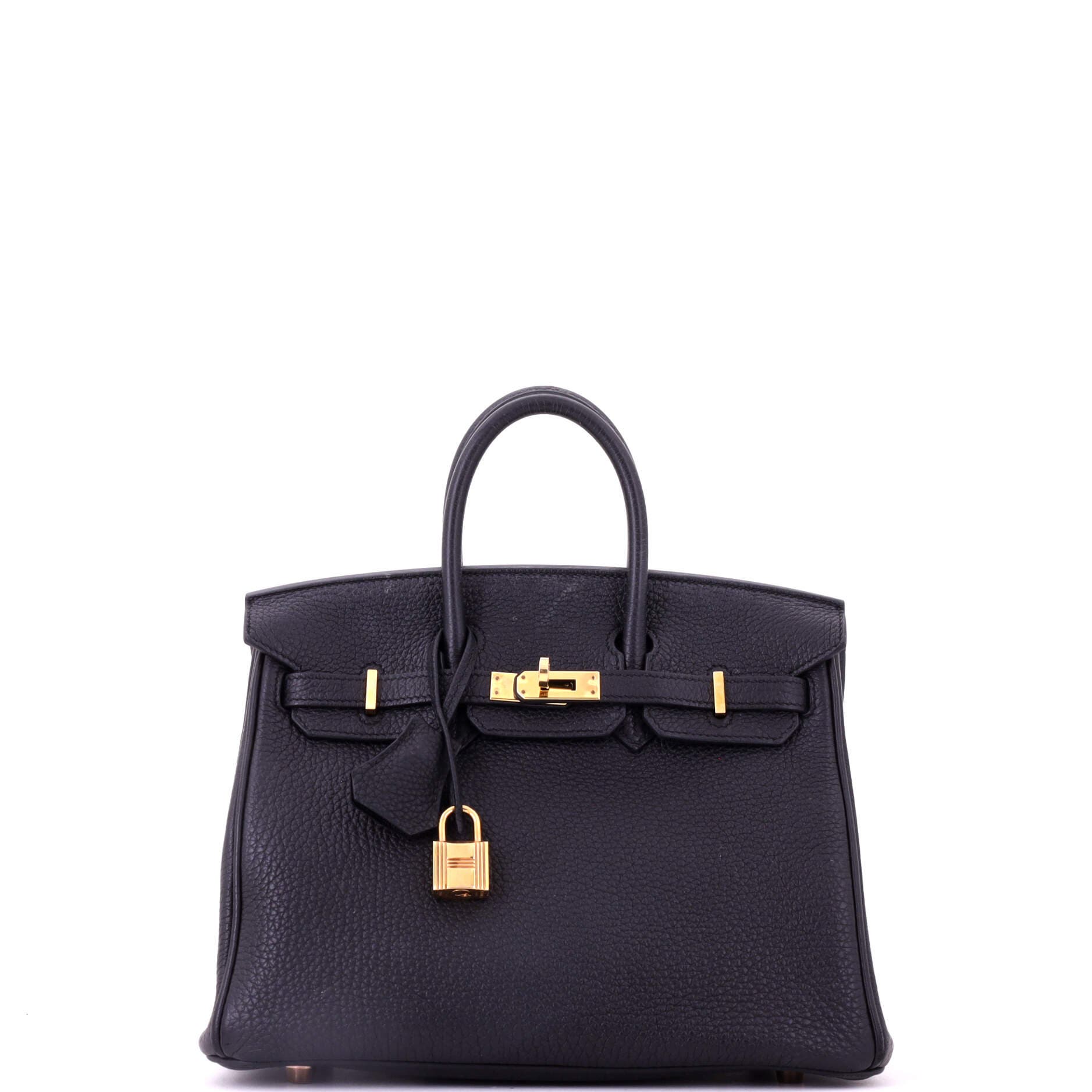 Pre-Owned Hermes Birkin Handbag Black Togo with Gold Hardware 25, Main, color, Noir