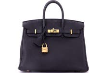 Pre-Owned Hermes Birkin Handbag Black Togo with Gold Hardware 25