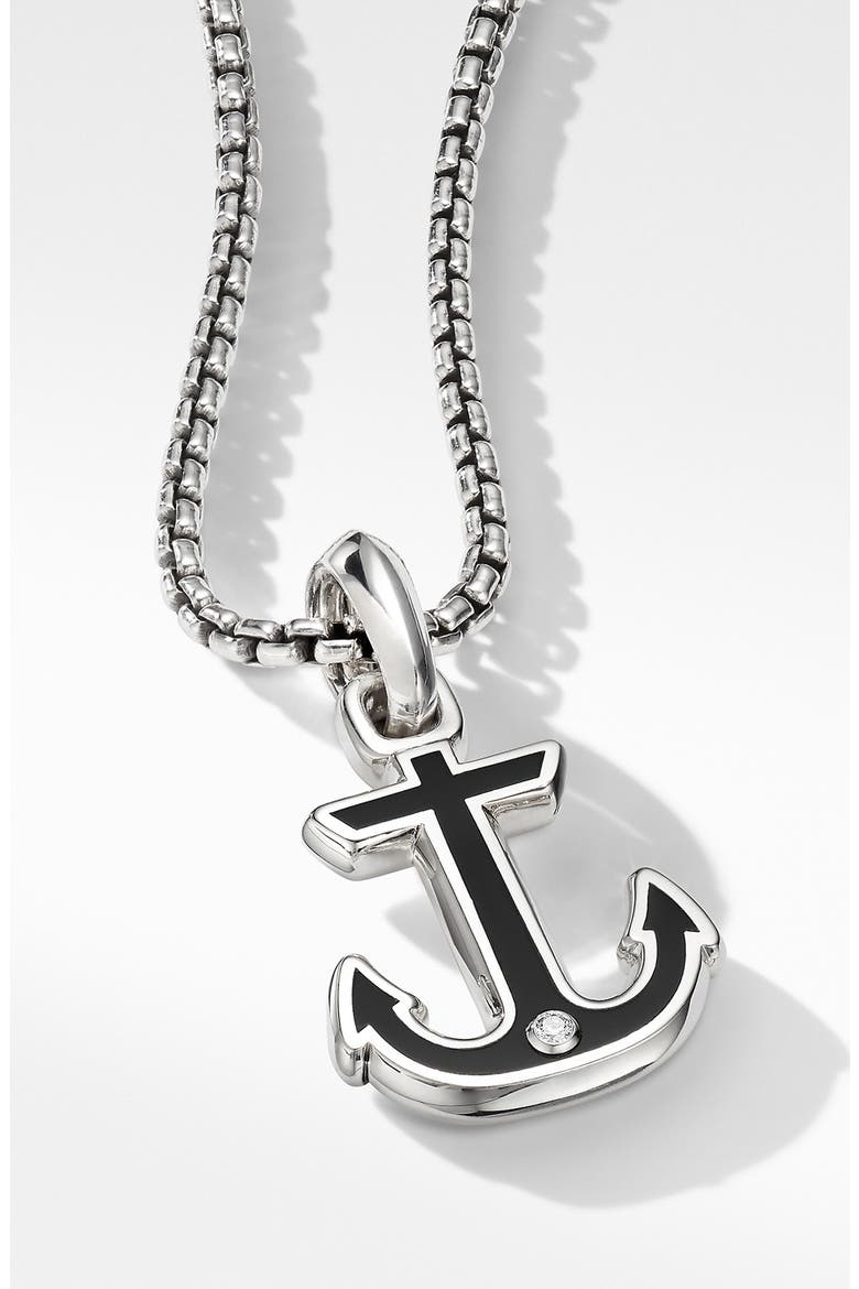 Maritime® Anchor Amulet with Black Onyx and Center Diamond, Alternate, color, SILVER/ BLACK ONYX