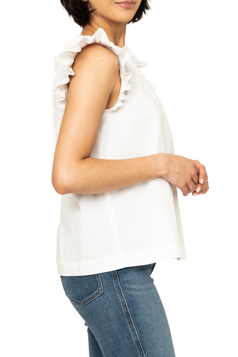 Flutter Sleeve Stretch Cotton Poplin Top, Alternate, color, WHITE