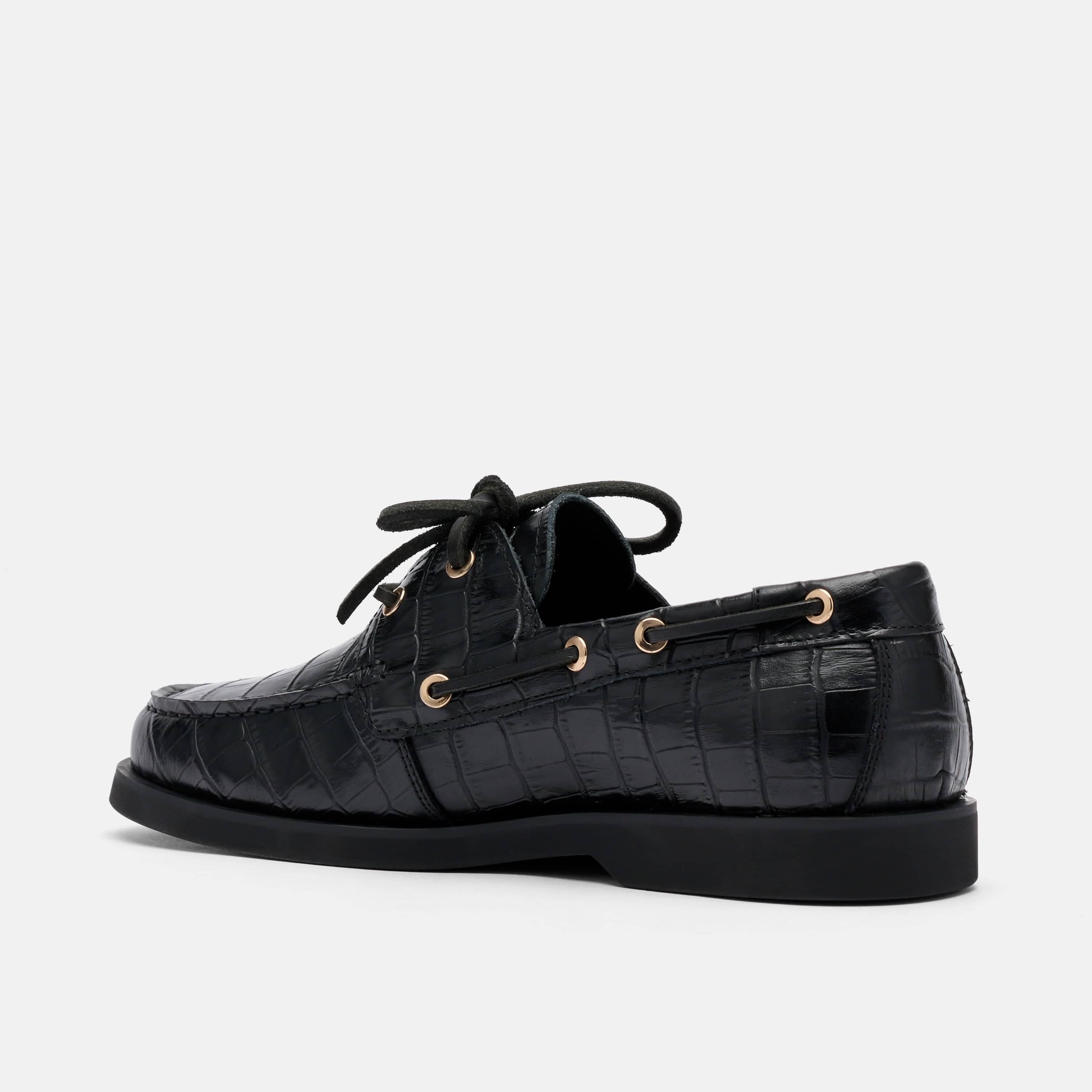 MARC NOLAN Ms. Capri Black Croc Leather Boat Shoes, Alternate, color, Black