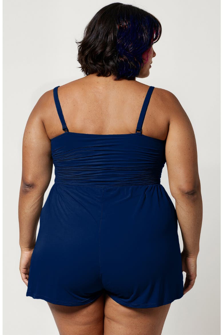 Plus Size Ivy Short Swim Romper With Built-In Bra and Hidden Shorts, Alternate, color, Navy
