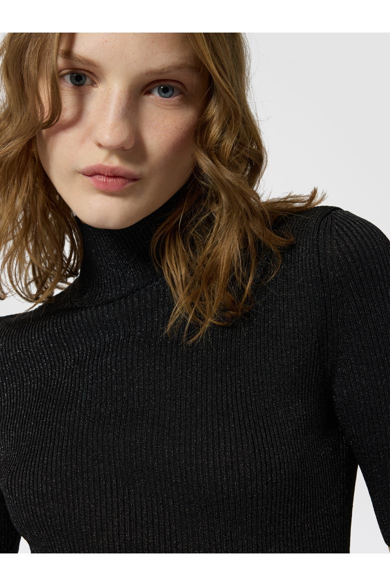 Ribbed Knit Top With High Neck And Short Sleeves, Alternate, color, Black