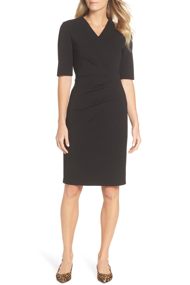 Scuba Crepe Sheath Dress, Main, color, BLACK