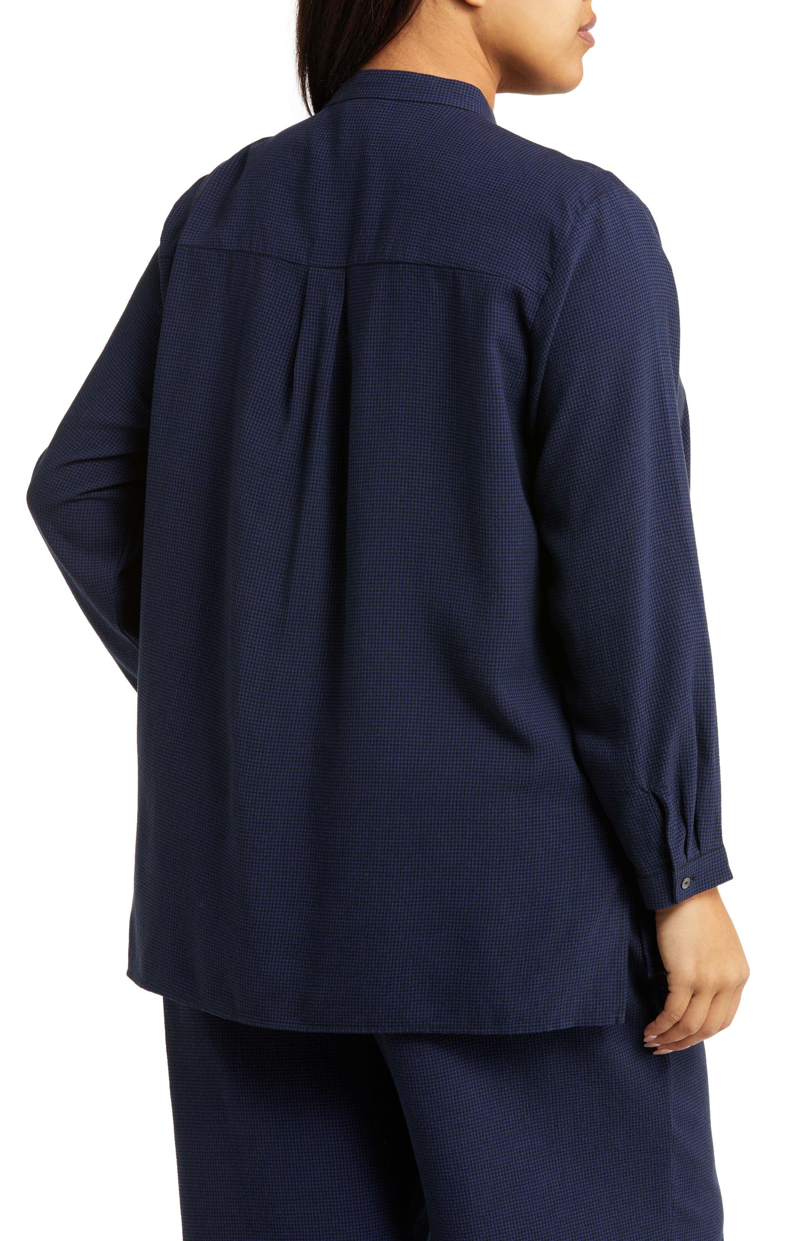 Eileen Fisher Band Collar Easy Crepe Button-Up Shirt (Women) | Nordstrom