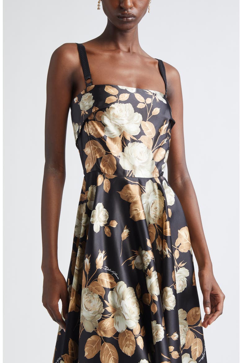 Rose Print Stretch Satin Charmeuse Dress, Alternate, color, HN5QQ ROSE VINTAGE F.NERO