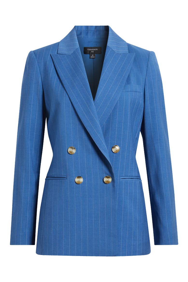 Pinstripe Double Breasted Blazer, Alternate, color, INDIGO