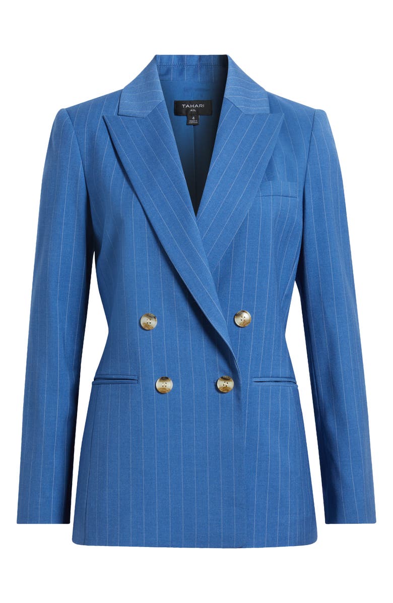 Tahari ASL Pinstripe Double Breasted Blazer, Alternate, color, Indigo