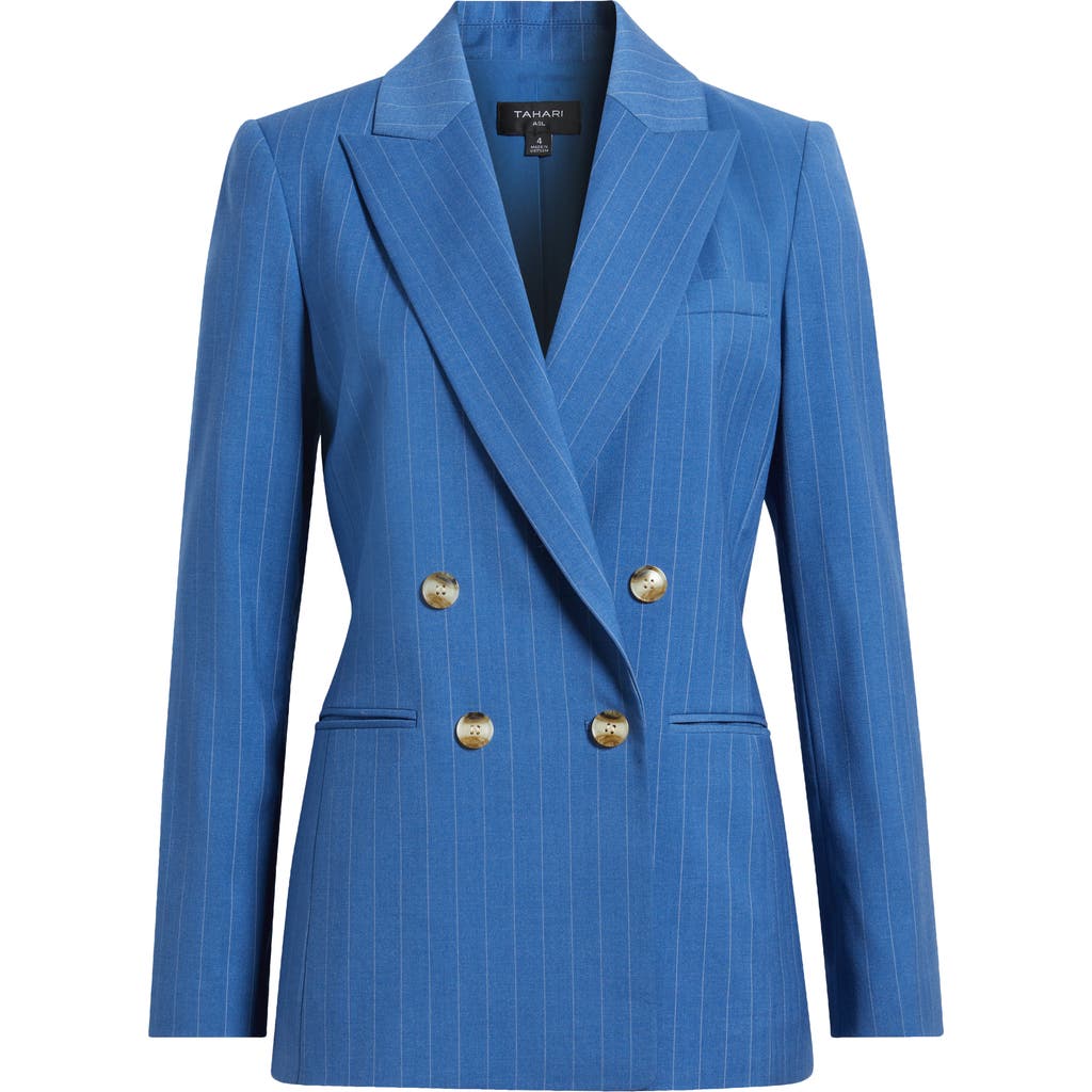 Tahari Asl Pinstripe Double Breasted Blazer In Indigo