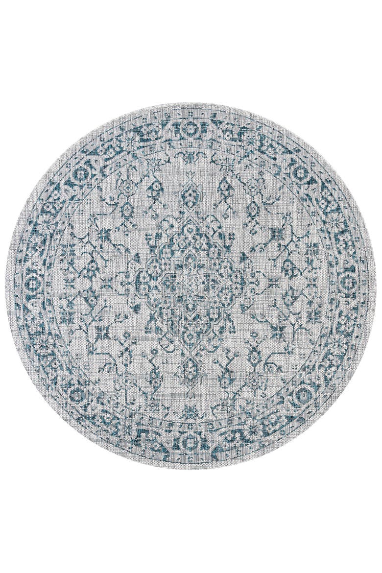 Rozetta Boho Medallion Textured Weave Indoor/Outdoor Round Area Rug, Alternate, color, Gray/Teal