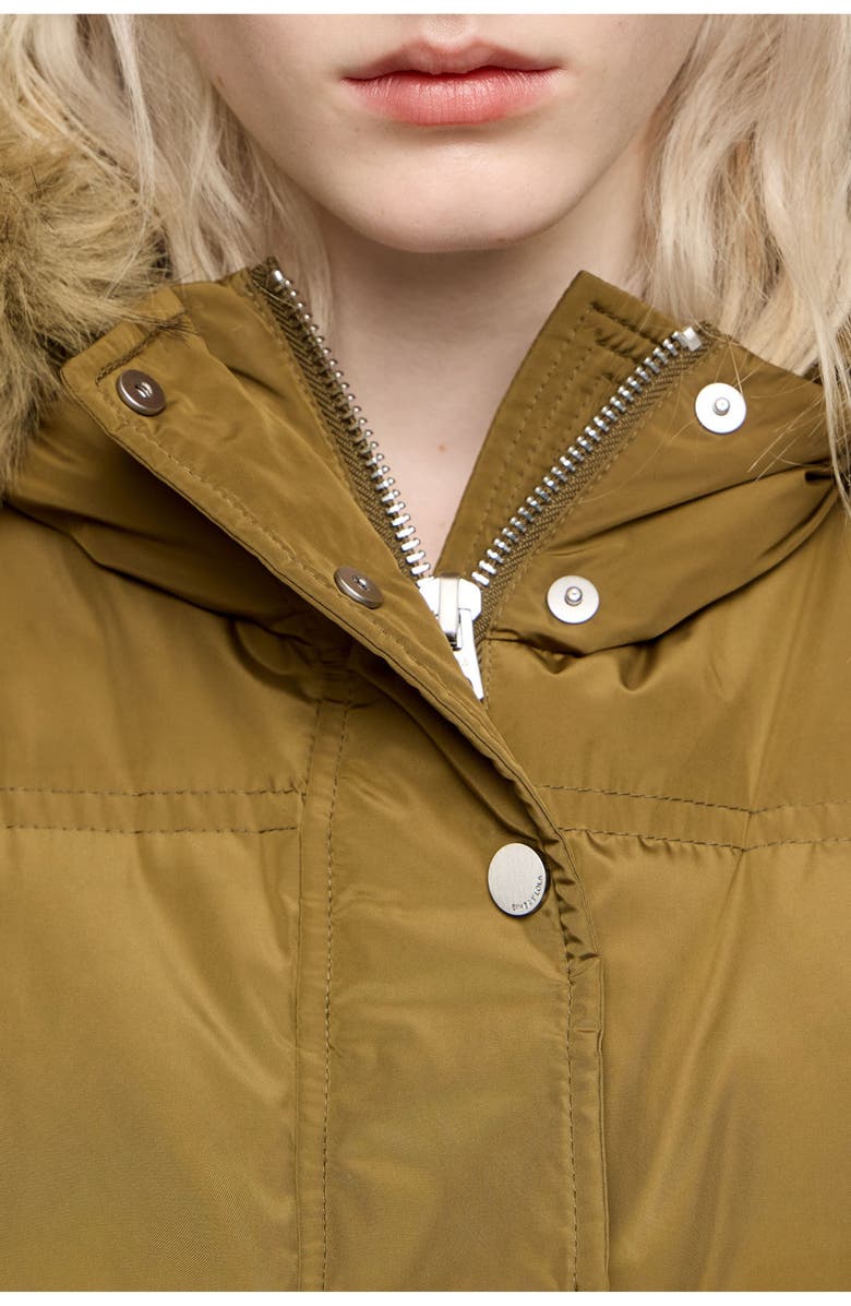 Bimba y Lola Midi Length Fur Hooded Down Jacket, Alternate, color, Olive