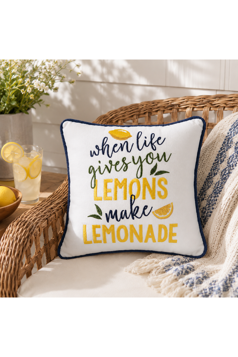 "When Life Gives You Lemons Make Lemonade" Mini Accent Pillow 10" x 10", Alternate, color, White