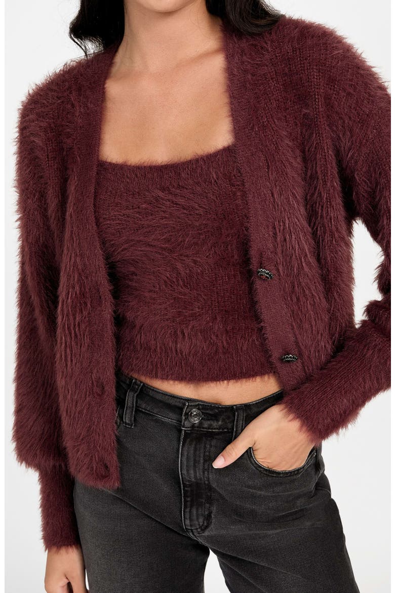Keyla Fuzzy Cardigan, Alternate, color, RUST