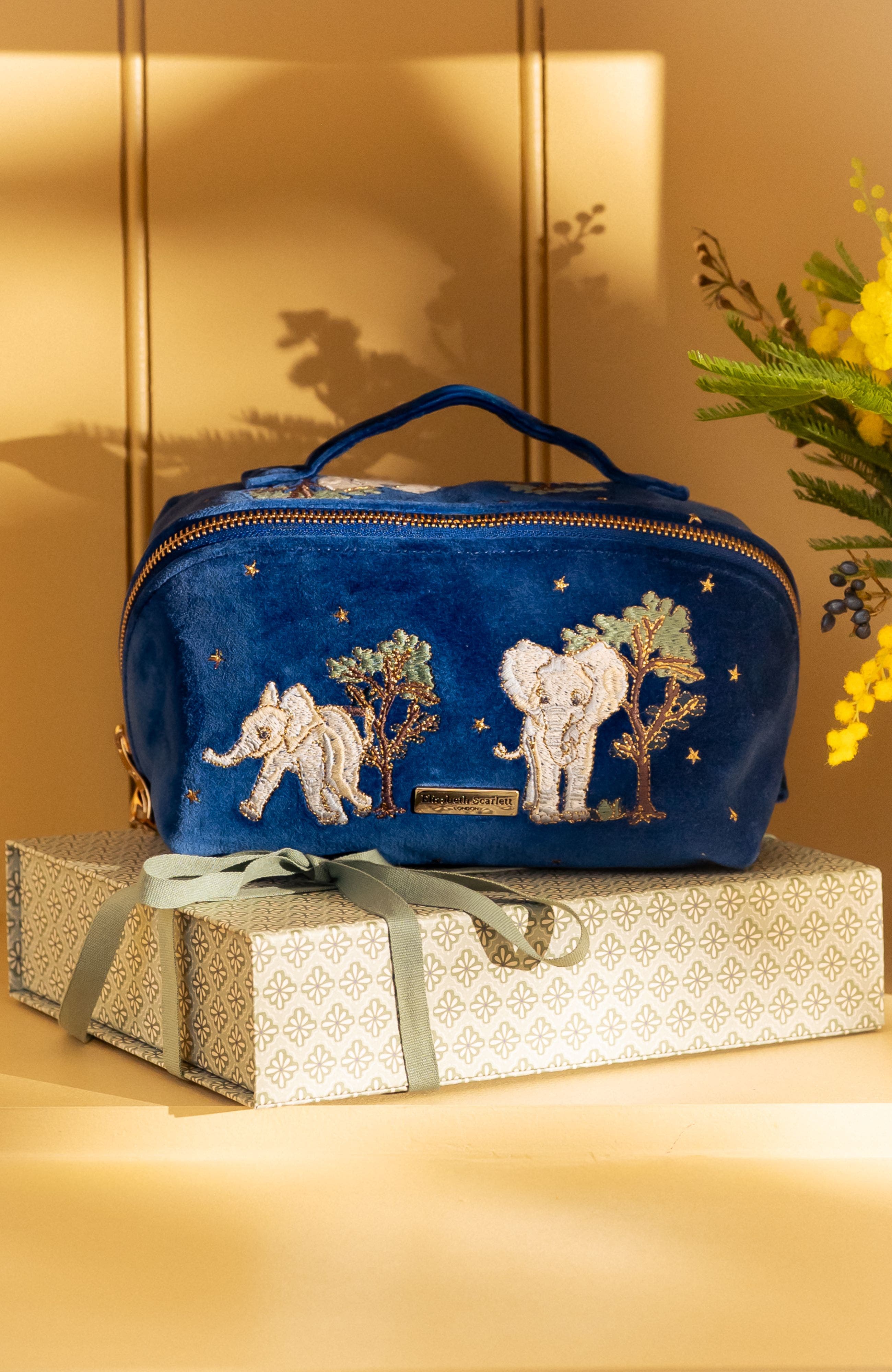 Baby Elephant Conservation Velvet Open Flat Makeup Bag, Alternate, color, Navy