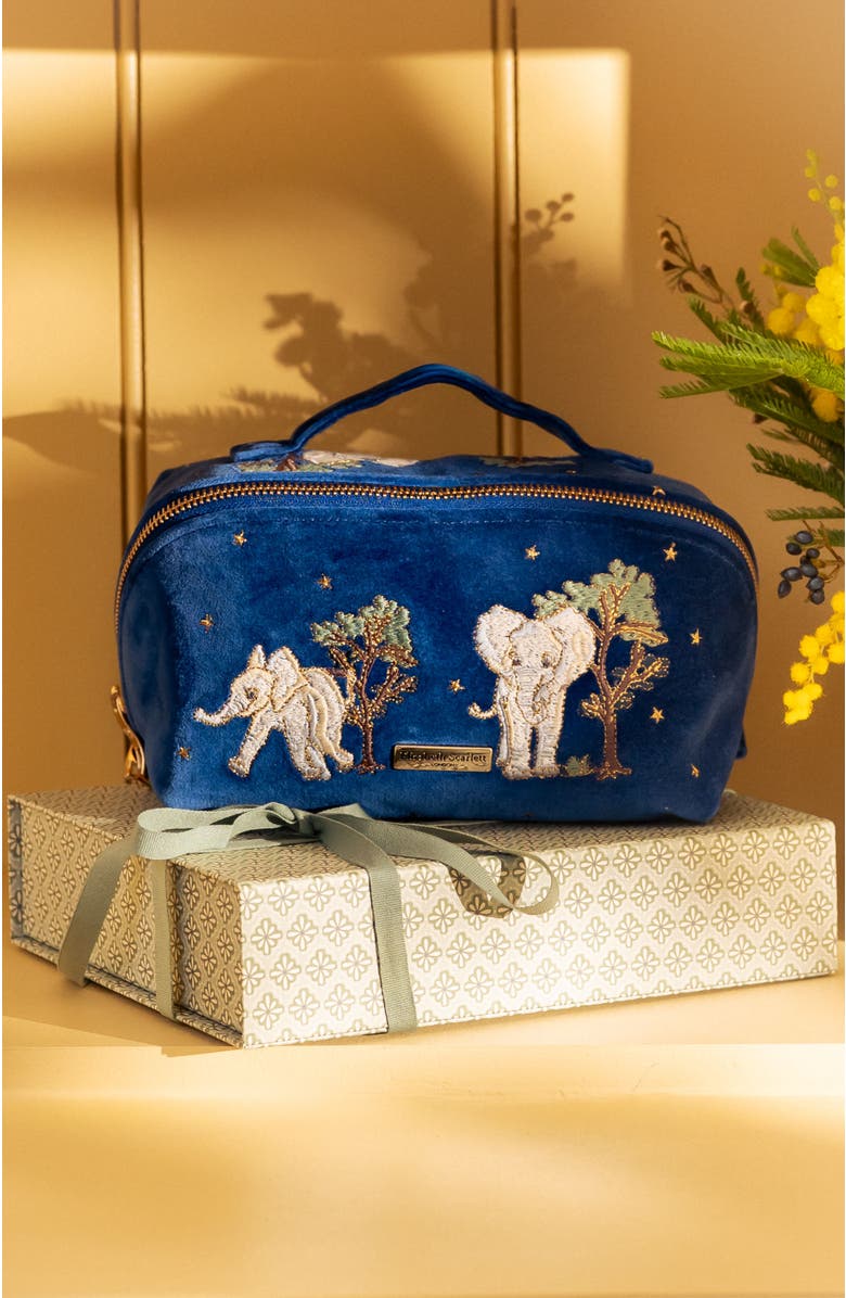 Elizabeth Scarlett Baby Elephant Conservation Velvet Open Flat Makeup Bag, Alternate, color, Navy