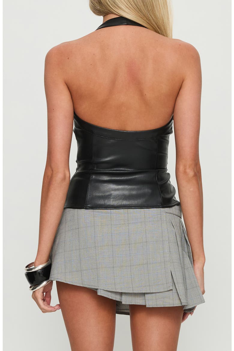 Thunderbolt Faux Leather Halter Top, Alternate, color, BLACK